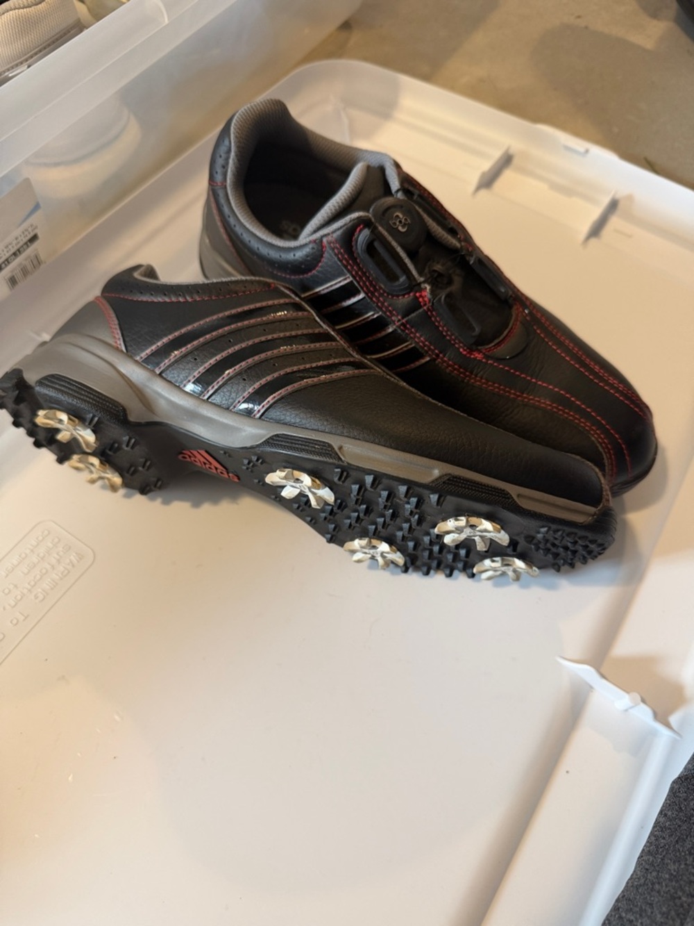 adidas Black Boost BOA Golf Shoes Leather with Red Stitching